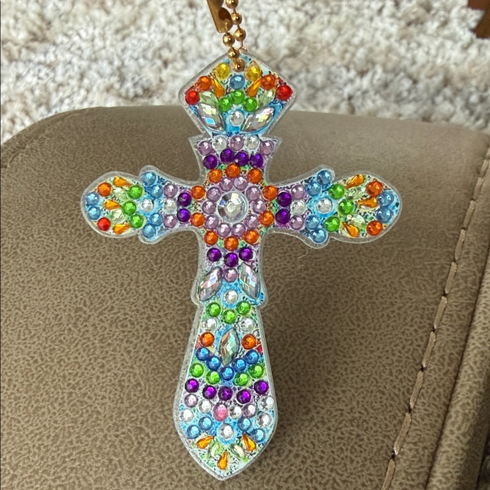 Colorful Rhinestone Cross keychain - Picture 3 of 4